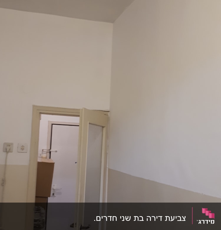 קיר צבוע בשני גוונים עם דלת פתוחה